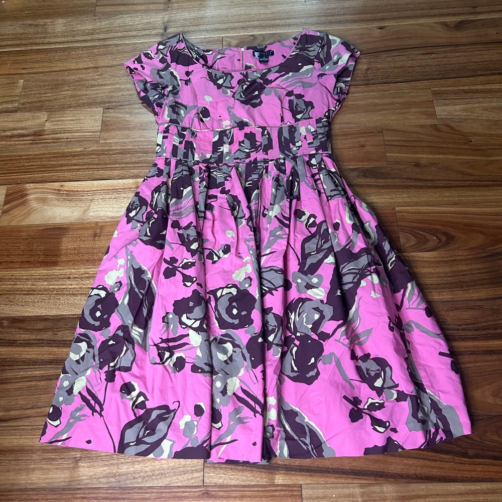 Carole Little Floral‎ Print Fit & Flare Cotton Dress Pink Brown Size 10